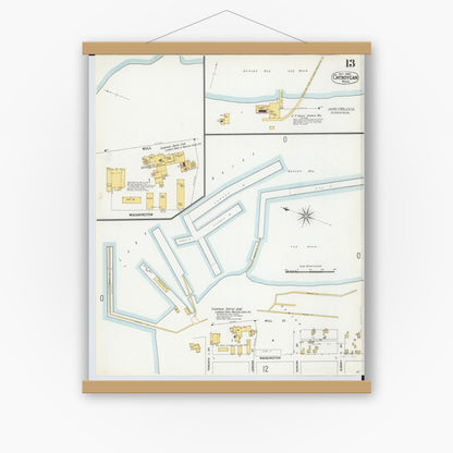 Old map wall art mockup — magnetic wood frame on white wall — Sanborn Fire Insurance Map from Cheboygan, Cheboygan County, Michigan (1900), Sheet #0013