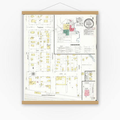 Old map wall art mockup — magnetic wood frame on white wall — Sanborn Fire Insurance Map from Avoca, Pottawattamie County, Iowa (1909) â€” Complete Set