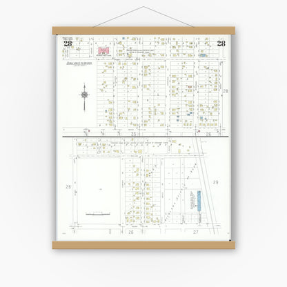 Old map wall art mockup — magnetic wood frame on white wall — Sanborn Fire Insurance Map from Beloit, Rock County, Wisconsin (1939), Sheet #0028