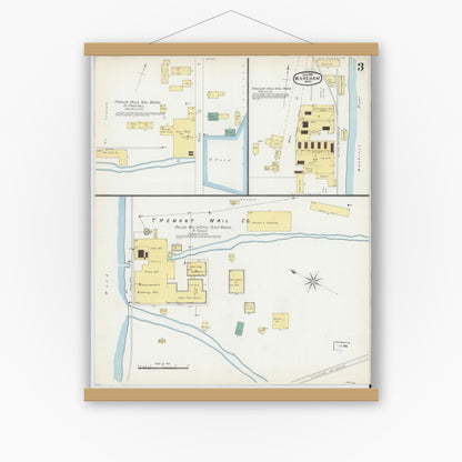 Old map wall art mockup — magnetic wood frame on white wall — Sanborn Fire Insurance Map from Wareham, Plymouth County, Massachusetts (1896), Sheet #0003