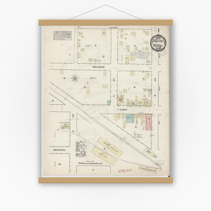 Old map wall art mockup — magnetic wood frame on white wall — Sanborn Fire Insurance Map from Dixon, Solano County, California (1884) - Complete Map Set