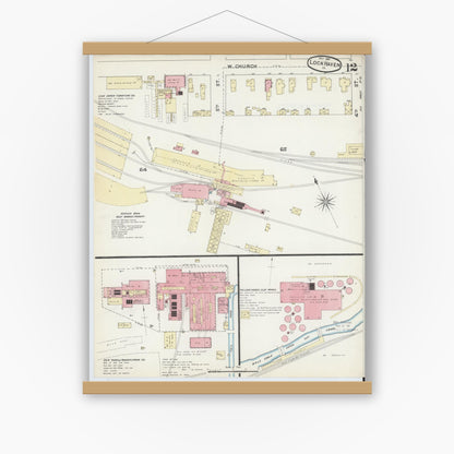Old map wall art mockup — magnetic wood frame on white wall — Sanborn Fire Insurance Map from Lock Haven, Clinton County, Pennsylvania (1891), Sheet #0012
