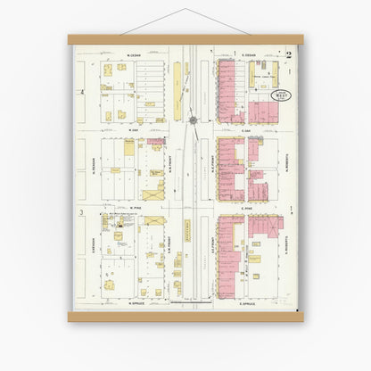 Old map wall art mockup — magnetic wood frame on white wall — Sanborn Fire Insurance Map from West, McLennan County, Texas (1911), Sheet #0002