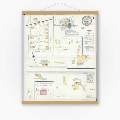 Old map wall art mockup — magnetic wood frame on white wall — Sanborn Fire Insurance Map from Holgate, Henry County, Ohio (1910), Sheet #0001