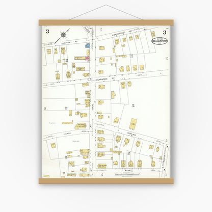 Old map wall art mockup — magnetic wood frame on white wall — Sanborn Fire Insurance Map from Williamstown, Gloucester County, New Jersey (1923), Sheet #0003