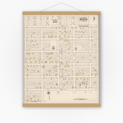 Old map wall art mockup — magnetic wood frame on white wall — Sanborn Fire Insurance Map from Robstown, Nueces County, Texas (1922), Sheet #0005