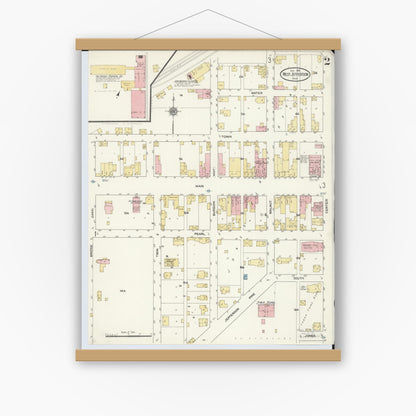 Old map wall art mockup — magnetic wood frame on white wall — Sanborn Fire Insurance Map from West Jefferson, Madison County, Ohio (1910), Sheet #0002