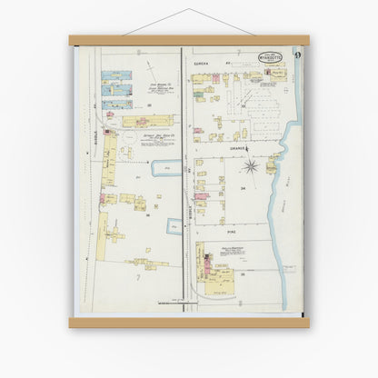 Old map wall art mockup — magnetic wood frame on white wall — Sanborn Fire Insurance Map from Wyandotte, Wayne County, Michigan (1895), Sheet #0009