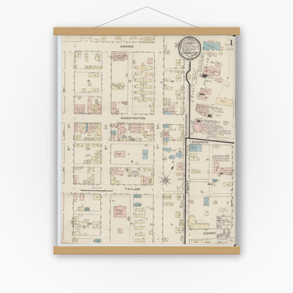 Old map wall art mockup — magnetic wood frame on white wall — Sanborn Fire Insurance Map from Cannelton, Perry County, Indiana (1886) - Complete Map Set