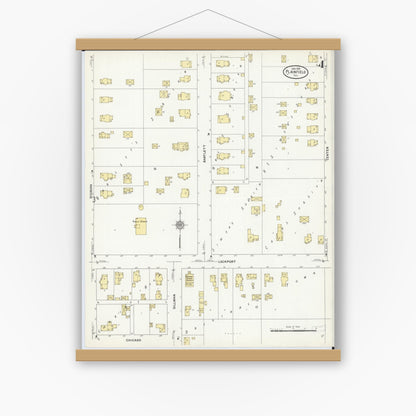 Old map wall art mockup — magnetic wood frame on white wall — Sanborn Fire Insurance Map from Plainfield, Will County, Illinois (1912), Sheet #0004