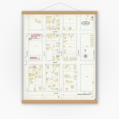 Old map wall art mockup — magnetic wood frame on white wall — Sanborn Fire Insurance Map from Fernandina, Nassau County, Florida (1909), Sheet #0004