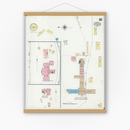 Old map wall art mockup — magnetic wood frame on white wall — Sanborn Fire Insurance Map from Saint Cloud, Stearns, Benton, and Sherburne Counties, Minnesota (1904), Sheet #0018