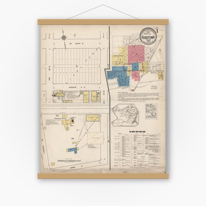 Old map wall art mockup — magnetic wood frame on white wall — Sanborn Fire Insurance Map from Robstown, Nueces County, Texas (1922), Sheet #0001