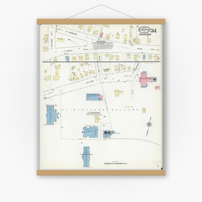 Old map wall art mockup — magnetic wood frame on white wall — Sanborn Fire Insurance Map from Kankakee, Kankakee County, Illinois (1914), Sheet #0034
