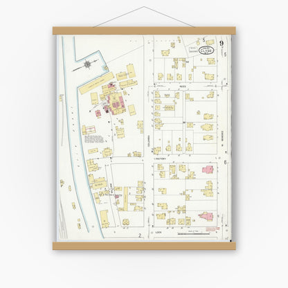 Old map wall art mockup — magnetic wood frame on white wall — Sanborn Fire Insurance Map from Clyde, Wayne County, New York (1912), Sheet #0009