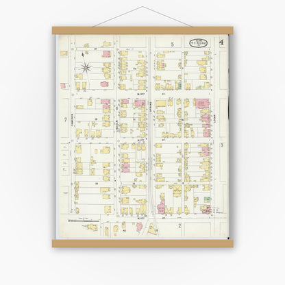 Old map wall art mockup — magnetic wood frame on white wall — Sanborn Fire Insurance Map from Tyrone, Blair County, Pennsylvania (1896), Sheet #0004