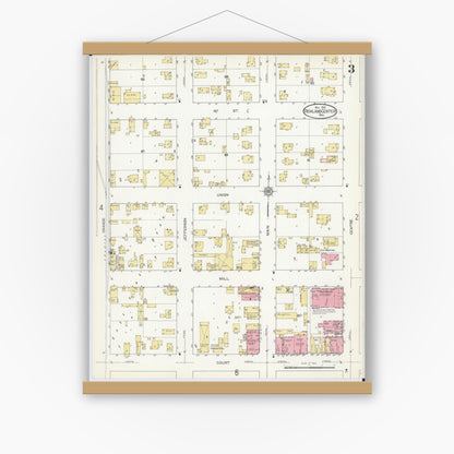 Old map wall art mockup — magnetic wood frame on white wall — Sanborn Fire Insurance Map from Richland Center, Richland County, Wisconsin (1912), Sheet #0003