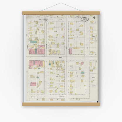 Old map wall art mockup — magnetic wood frame on white wall — Sanborn Fire Insurance Map from Ovid, Clinton County, Michigan (1895), Sheet #0004