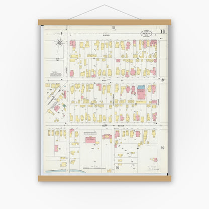 Old map wall art mockup — magnetic wood frame on white wall — Sanborn Fire Insurance Map from Xenia, Greene County, Ohio (1901), Sheet #0011