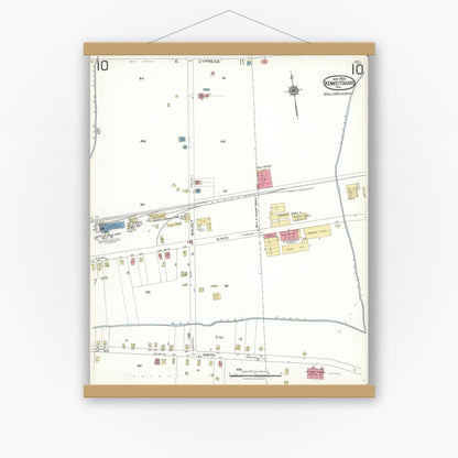 Old map wall art mockup — magnetic wood frame on white wall — Sanborn Fire Insurance Map from Kennett Square, Chester County, Pennsylvania (1923), Sheet #0010
