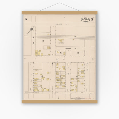 Old map wall art mockup — magnetic wood frame on white wall — Sanborn Fire Insurance Map from Beach Haven, Ocean County, New Jersey (1922), Sheet #0005