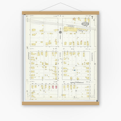Old map wall art mockup — magnetic wood frame on white wall — Sanborn Fire Insurance Map from Port Clinton, Ottawa County, Ohio (1916), Sheet #0007