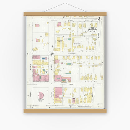 Old map wall art mockup — magnetic wood frame on white wall — Sanborn Fire Insurance Map from Mount Vernon, Jefferson County, Illinois (1908), Sheet #0003