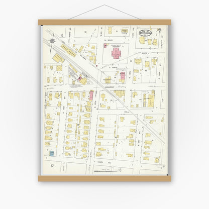 Old map wall art mockup — magnetic wood frame on white wall — Sanborn Fire Insurance Map from Mount Vernon, Jefferson County, Illinois (1913), Sheet #0007