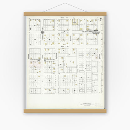 Old map wall art mockup — magnetic wood frame on white wall — Sanborn Fire Insurance Map from Lamesa, Dawson County, Texas (1921), Sheet #0005