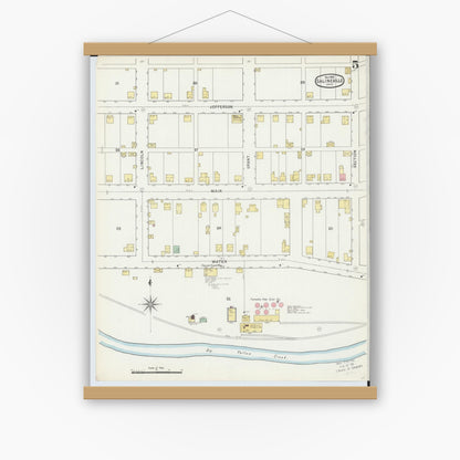 Old map wall art mockup — magnetic wood frame on white wall — Sanborn Fire Insurance Map from Salineville, Columbiana County, Ohio (1895), Sheet #0005