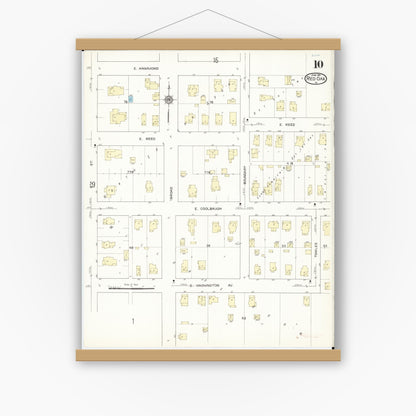 Old map wall art mockup — magnetic wood frame on white wall — Sanborn Fire Insurance Map from Red Oak, Montgomery County, Iowa (1914), Sheet #0010
