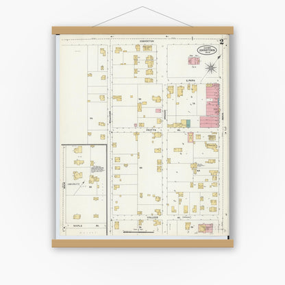 Old map wall art mockup — magnetic wood frame on white wall — Sanborn Fire Insurance Map from Johnstown, Licking County, Ohio (1905), Sheet #0002