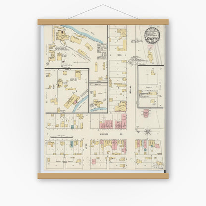 Old map wall art mockup — magnetic wood frame on white wall — Sanborn Fire Insurance Map from Edgerton, Williams County, Ohio (1895), Sheet #0001