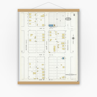 Old map wall art mockup — magnetic wood frame on white wall — Sanborn Fire Insurance Map from Plainview, Hale County, Texas (1921), Sheet #0008
