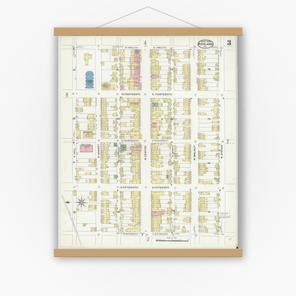 Old map wall art mockup — magnetic wood frame on white wall — Sanborn Fire Insurance Map from Ashland, Schuylkill County, Pennsylvania (1908), Sheet #0003
