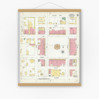 Old map wall art mockup — magnetic wood frame on white wall — Sanborn Fire Insurance Map from Denton, Denton County, Texas (1901), Sheet #0003