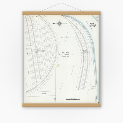Old map wall art mockup — magnetic wood frame on white wall — Sanborn Fire Insurance Map from Oconto, Oconto County, Wisconsin (1904), Sheet #0009