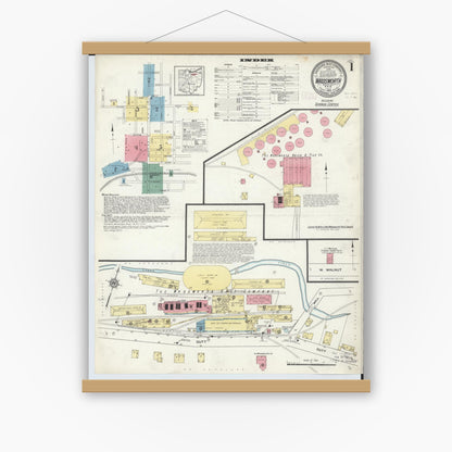 Old map wall art mockup — magnetic wood frame on white wall — Sanborn Fire Insurance Map from Wadsworth, Medina County, Ohio (1913), Sheet #0001