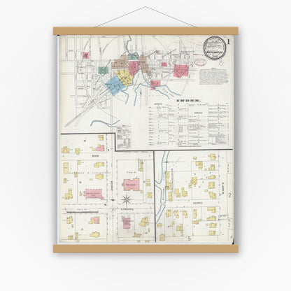 Old map wall art mockup — magnetic wood frame on white wall — Sanborn Fire Insurance Map from Whitewater, Walworth County, Wisconsin (1898), Sheet #0001