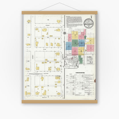 Old map wall art mockup — magnetic wood frame on white wall — Sanborn Fire Insurance Map from Whitewright, Grayson County, Texas (1920), Sheet #0001