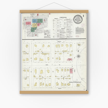 Old map wall art mockup — magnetic wood frame on white wall — Sanborn Fire Insurance Map from Rich Hill, Bates County, Missouri (1906) - Complete Map Set