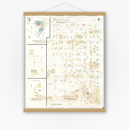 Old map wall art mockup — magnetic wood frame on white wall — Sanborn Fire Insurance Map from Oregon, Ogle County, Illinois (1943), Sheet #0004