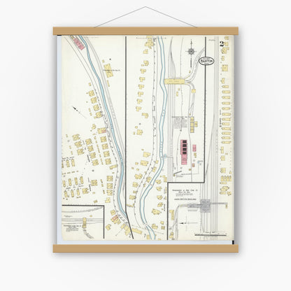 Old map wall art mockup — magnetic wood frame on white wall — Sanborn Fire Insurance Map from Barton, Belmont County, Ohio (1917), Sheet #0002