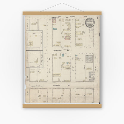 Old map wall art mockup — magnetic wood frame on white wall — Sanborn Fire Insurance Map from Superior, Douglas County, Wisconsin (1884), Sheet #0001