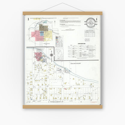 Old map wall art mockup — magnetic wood frame on white wall — Sanborn Fire Insurance Map from Centreville, Saint Joseph County, Michigan (1939) - Complete Map Set