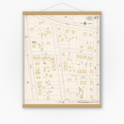 Old map wall art mockup — magnetic wood frame on white wall — Sanborn Fire Insurance Map from Glendale, Los Angeles County, California (1919), Sheet #0027