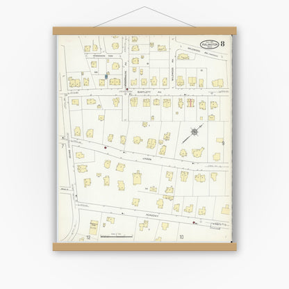 Old map wall art mockup — magnetic wood frame on white wall — Sanborn Fire Insurance Map from Arlington, Middlesex County, Massachusetts (1914), Sheet #0008