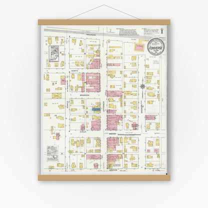 Old map wall art mockup — magnetic wood frame on white wall — Sanborn Fire Insurance Map from Converse, Miami County, Indiana (1920) - Complete Map Set