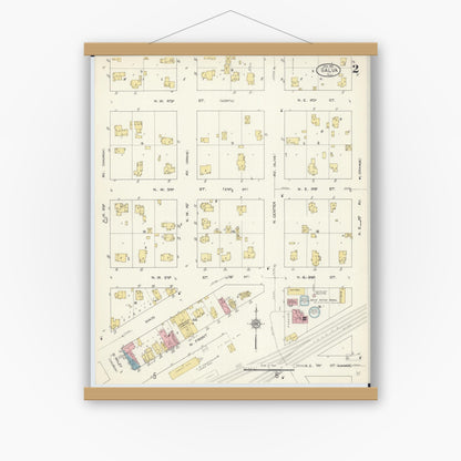 Old map wall art mockup — magnetic wood frame on white wall — Sanborn Fire Insurance Map from Galva, Henry County, Illinois (1913), Sheet #0002