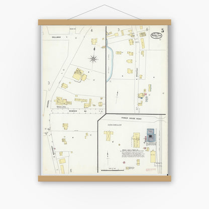 Old map wall art mockup — magnetic wood frame on white wall — Sanborn Fire Insurance Map from Roslyn, Nassau County, New York (1908), Sheet #0005